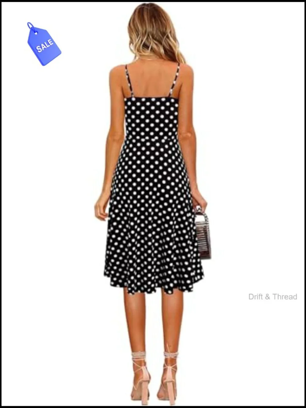 Women's Casual Cotton Spaghetti Strap Midi Sundress with Buttons - Picture 2 of 7